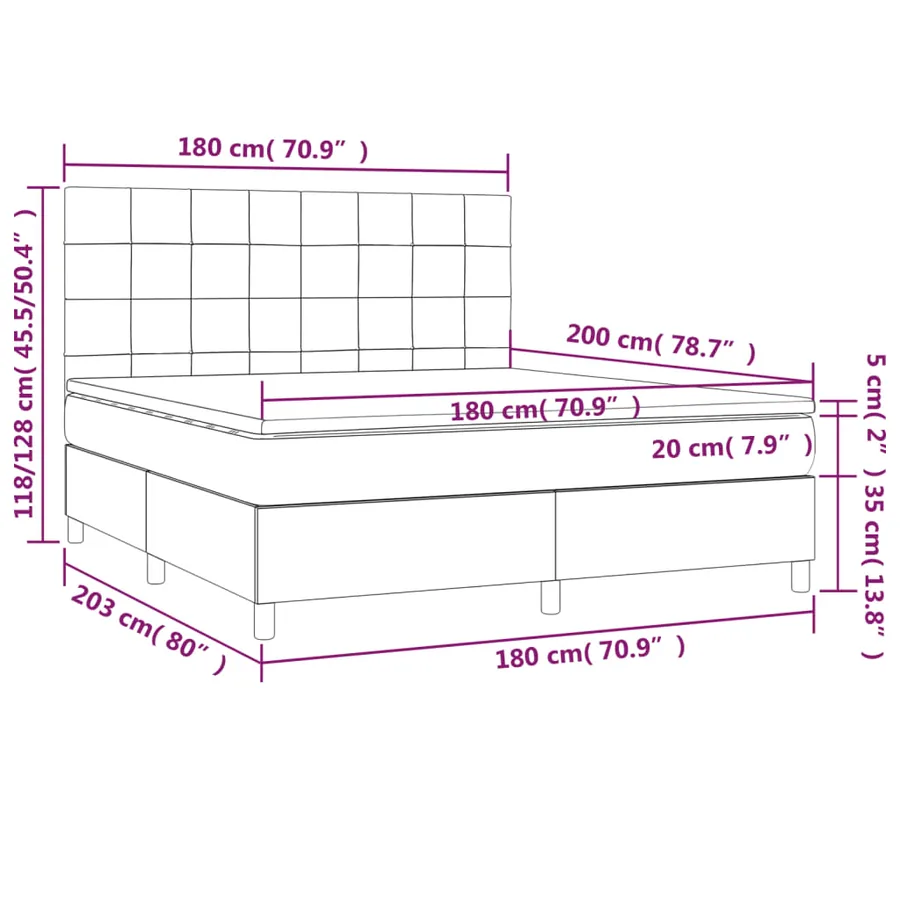 Sommier à lattes de lit et matelas et LED Crème 180x200cm Tissu - 8