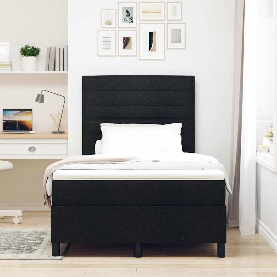 Lit à ressorts avec matelas Noir 120 x 200 cm tissu - 3