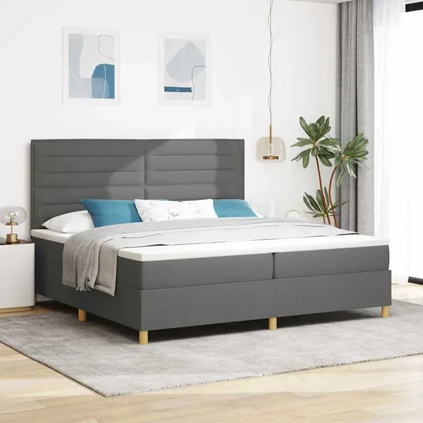 Lit à ressorts avec matelas Gris foncé 200 x 200 cm tissu