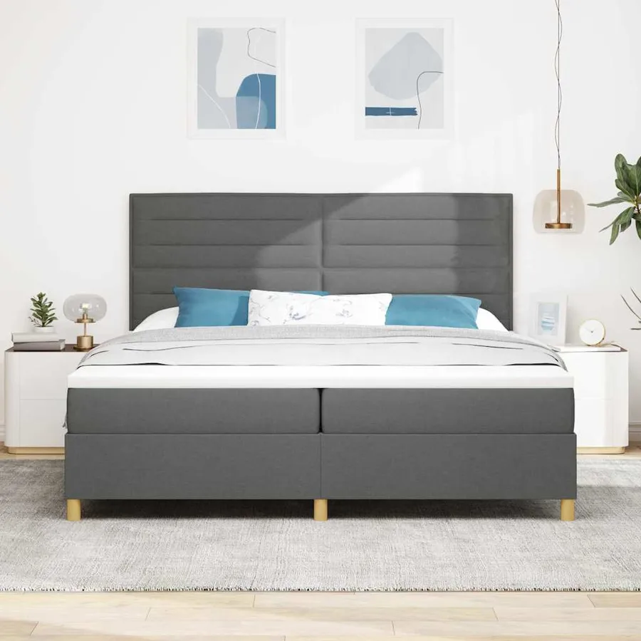 Lit à ressorts avec matelas Gris foncé 200 x 200 cm tissu - 3