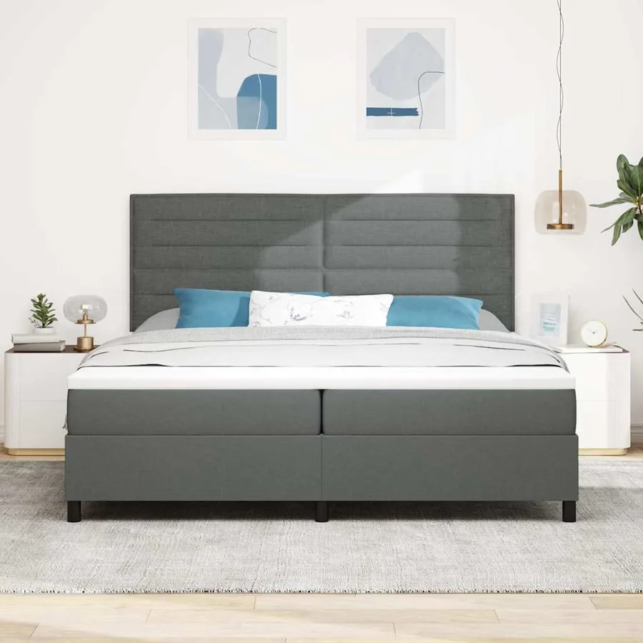Lit à ressorts avec matelas Gris foncé 200 x 200 cm tissu - 4