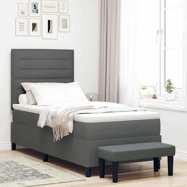 Lit à ressorts avec tête de lit Gris foncé 100 x 200 cm tissu
