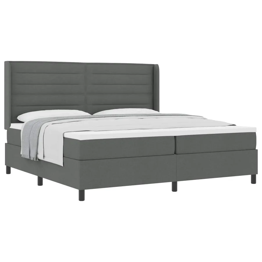 Lit à ressorts avec matelas Gris foncé 200 x 200 cm tissu - 2