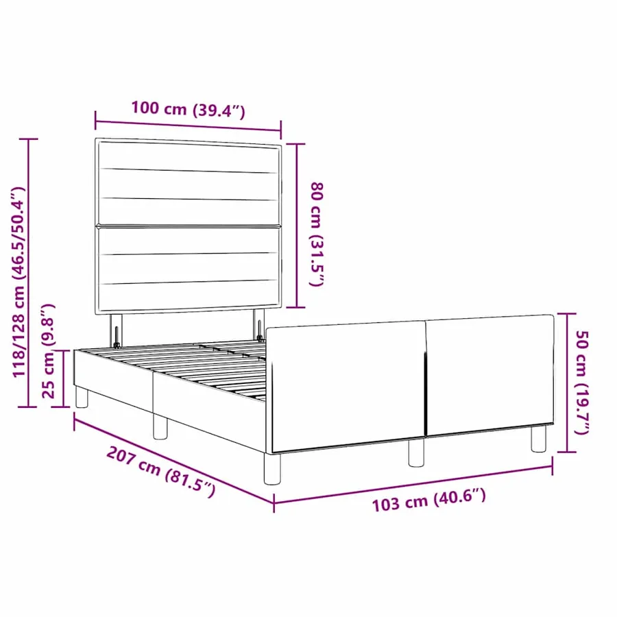 Cadre de lit avec tête de lit Gris foncé 100 x 200 cm tissu - 13