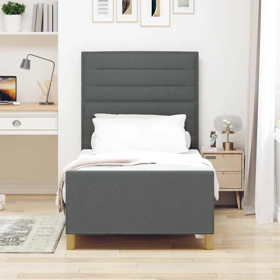 Cadre de lit avec tête de lit Gris foncé 100 x 200 cm tissu - 3