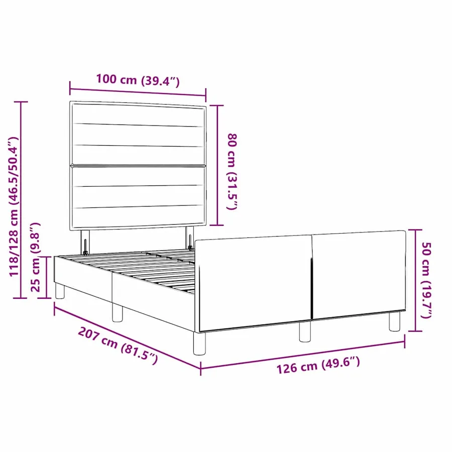 Cadre de lit avec tête de lit Gris foncé 120 x 200 cm tissu - 13