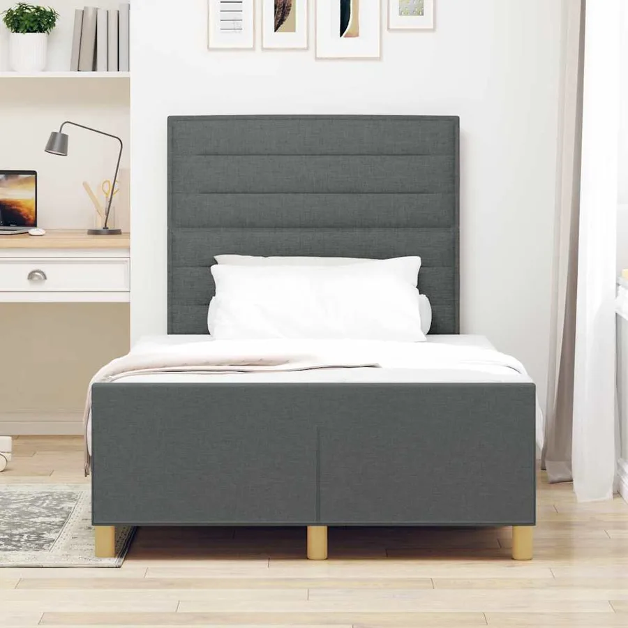 Cadre de lit avec tête de lit Gris foncé 120 x 200 cm tissu - 3