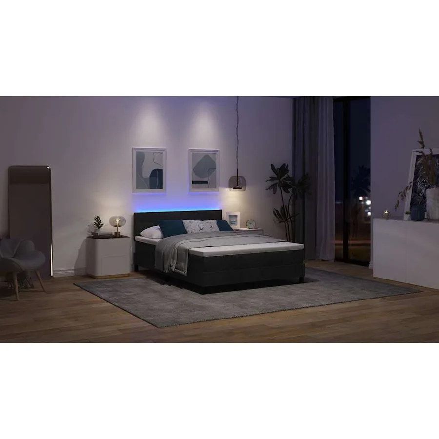 Lit à ressorts avec matelas avec LED Noir 160 x 200 cm tissu - 5
