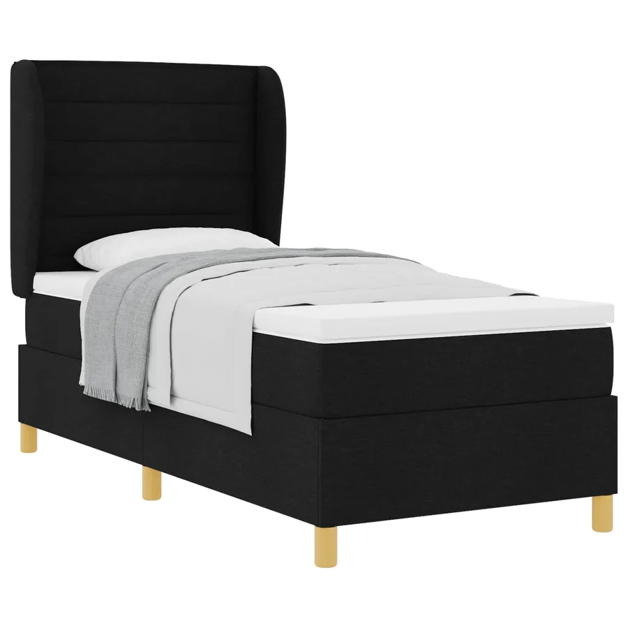 Lit à ressorts avec matelas Noir 190 x 90 cm tissu - 2