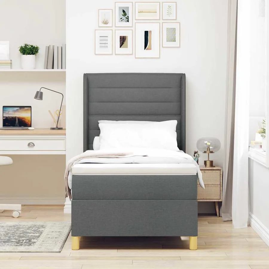 Lit à ressorts avec matelas Gris foncé 90 x 200 cm tissu - 3