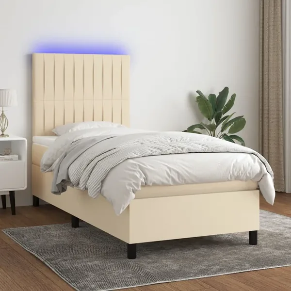 Sommier à lattes de lit et matelas et LED Crème 80x200cm Tissu
