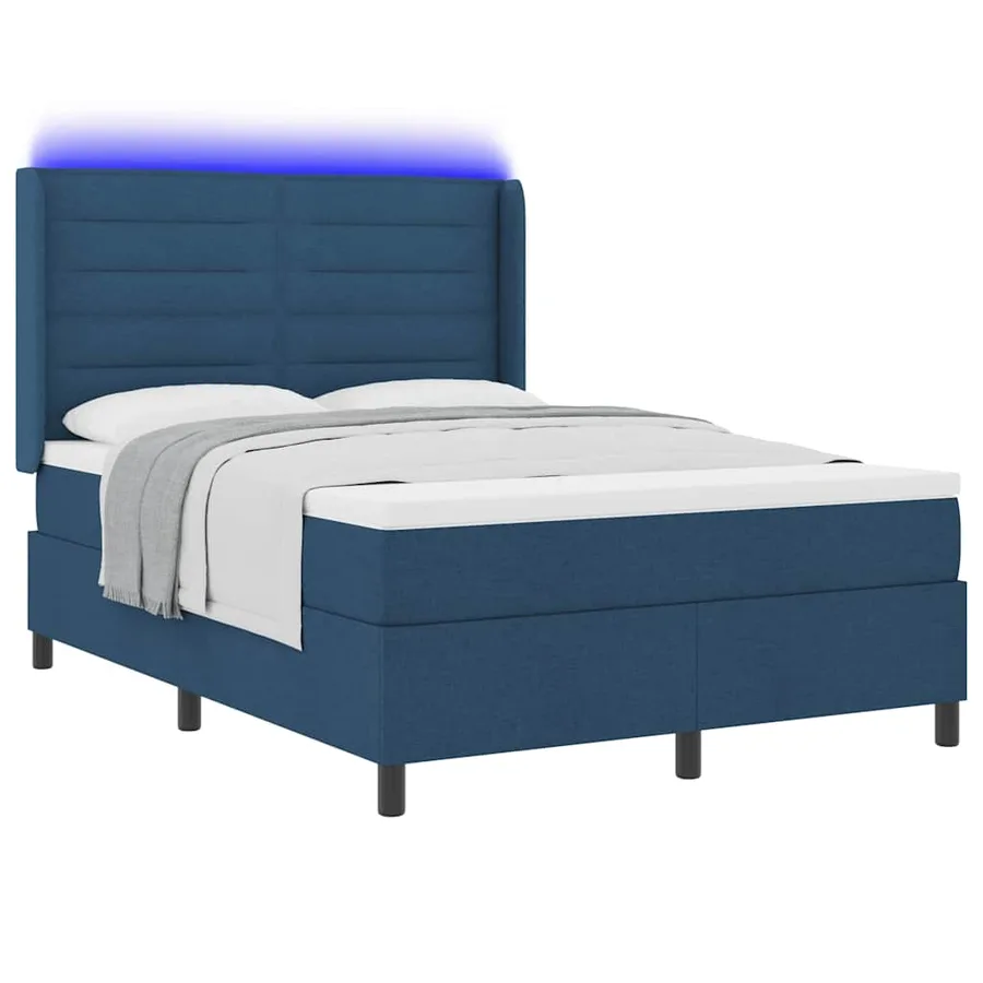 Lit à ressort LED avec matelas Bleu 140 x 200 cm tissu - 3