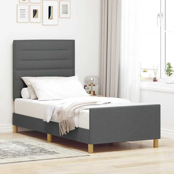 Cadre de lit avec tête de lit Gris foncé 90 x 190 cm tissu