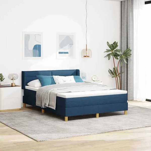 Lit à ressorts avec matelas Bleu 200 x 140 cm tissu