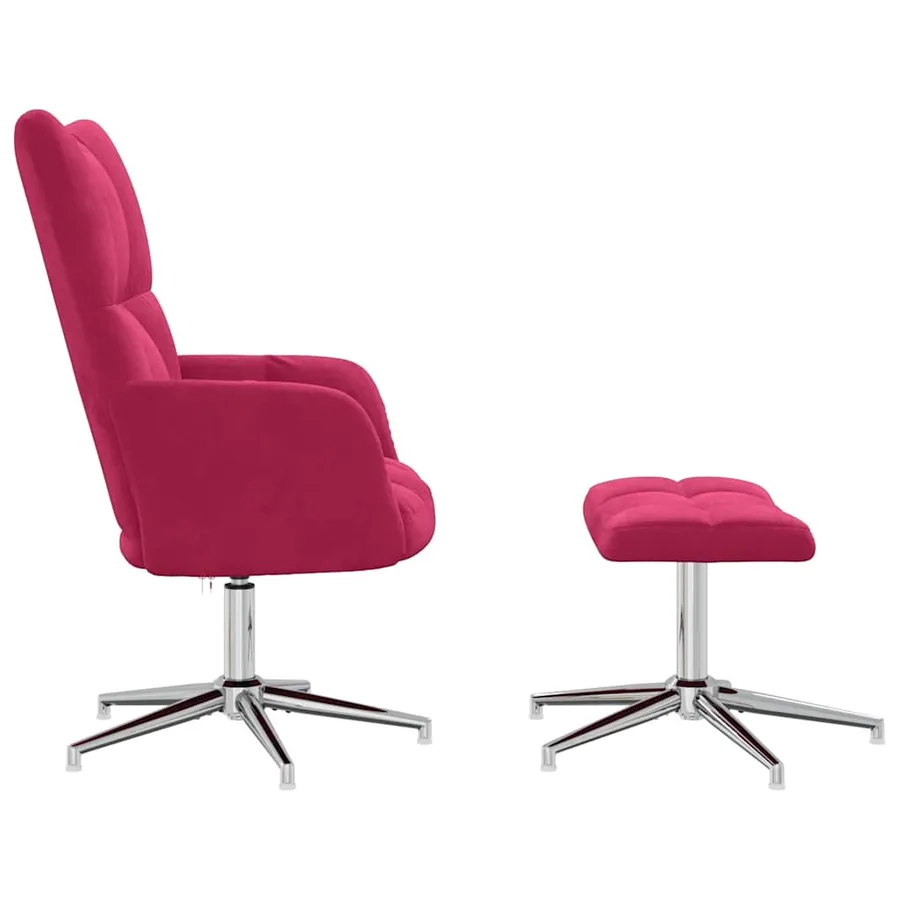 Chaise de relaxation avec tabouret Rouge bordeaux Velours - 4