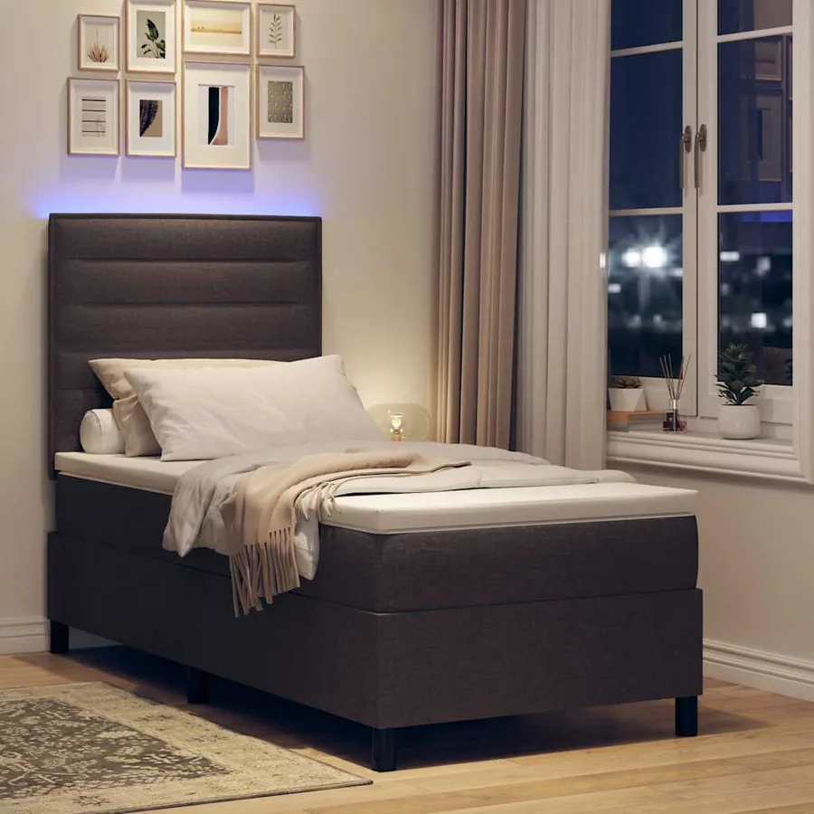 Lit à ressorts avec matelas Marron foncé 100 x 200 cm tissu - 5