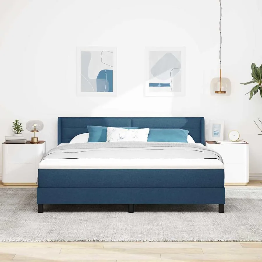 Lit à ressorts avec tête de lit Bleu 200 x 180 cm tissu - 3