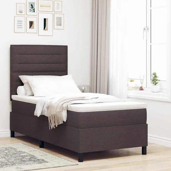 Lit à ressorts avec matelas Marron foncé 100 x 200 cm tissu