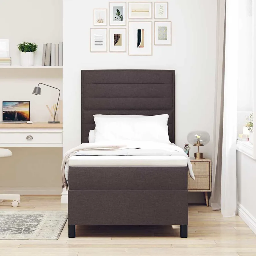 Lit à ressorts avec matelas Marron foncé 100 x 200 cm tissu - 3