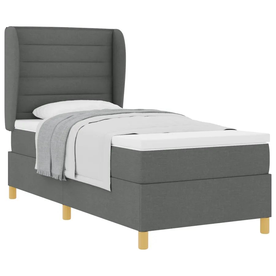 Lit à ressorts avec matelas Gris foncé 200 x 90 cm tissu - 2