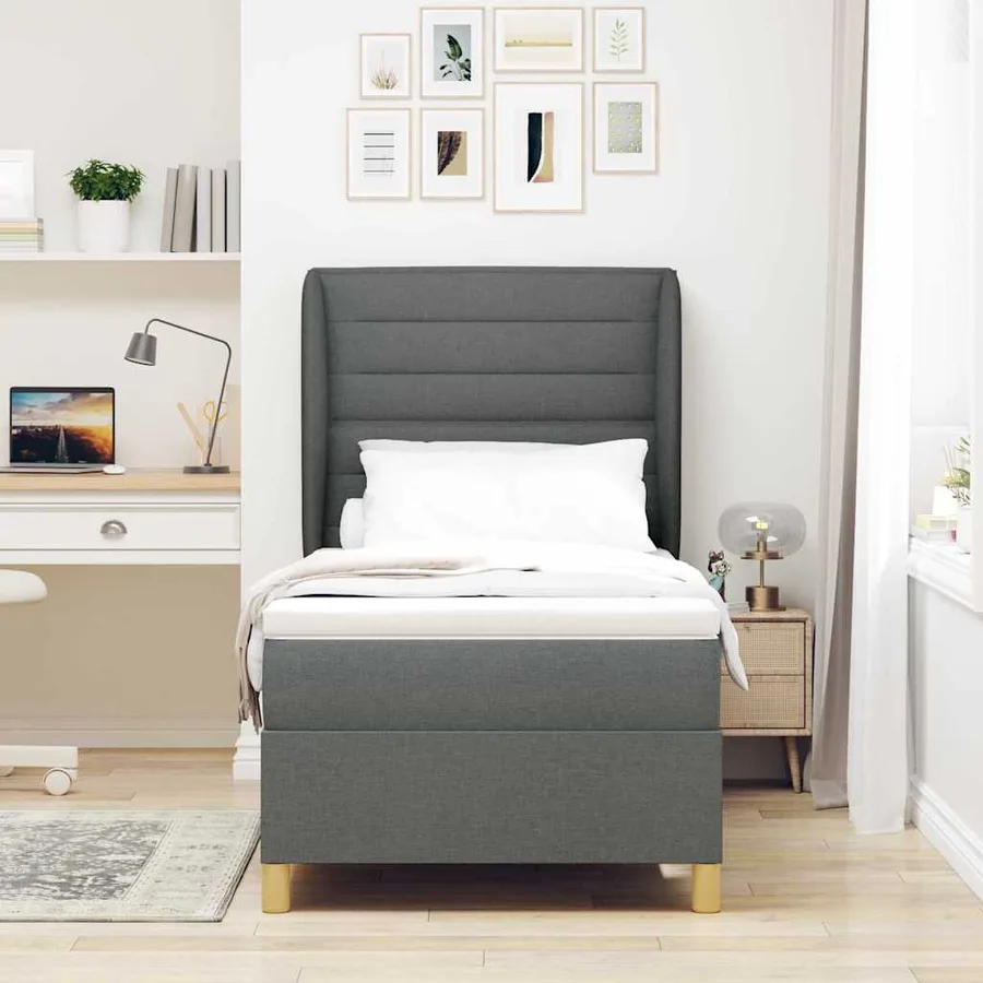 Lit à ressorts avec matelas Gris foncé 200 x 90 cm tissu - 3