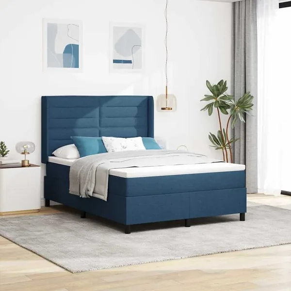 Lit à ressorts avec matelas Bleu 200 x 140 cm tissu