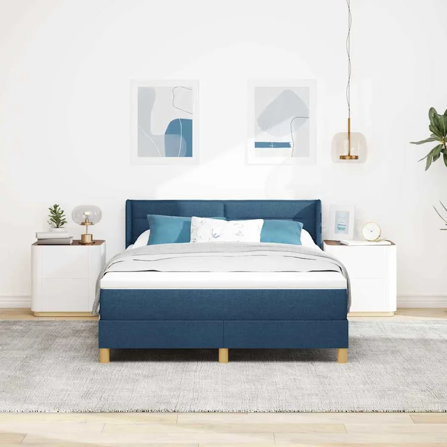 Lit à ressorts avec matelas Bleu 190 x 140 cm tissu - 3