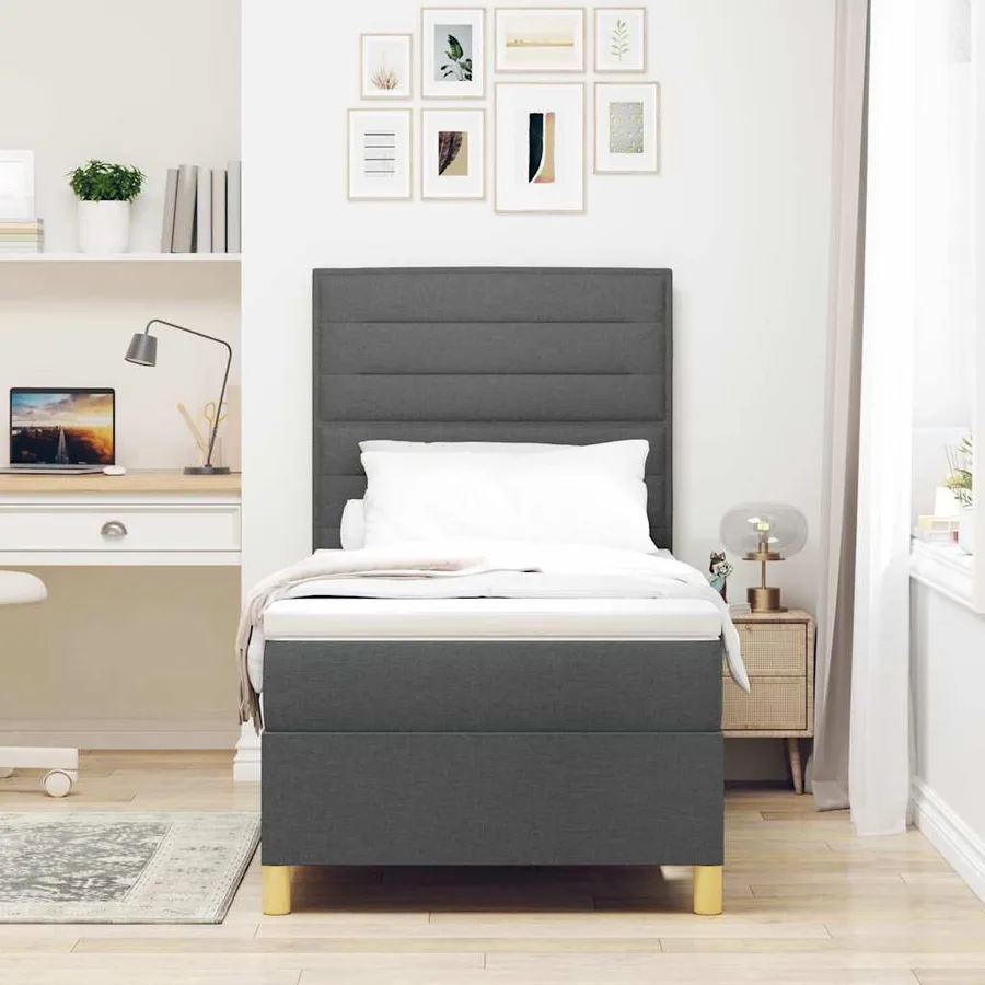 Lit à ressort LED avec matelas Gris foncé 90 x 200 cm tissu - 4