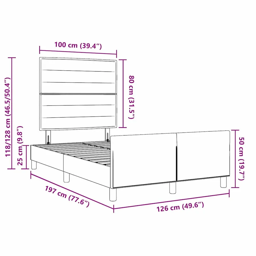 Cadre de lit avec tête de lit Marron foncé 120 x 190 cm tissu - 12