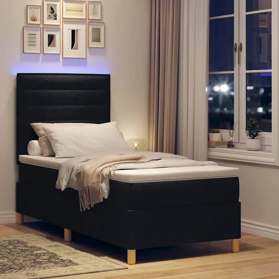 Lit à ressort LED avec matelas Noir 90 x 190 cm tissu - 5