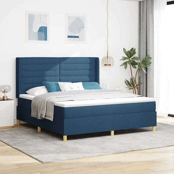 Lit à ressorts avec bandes LED Bleu 180 x 200 cm tissu