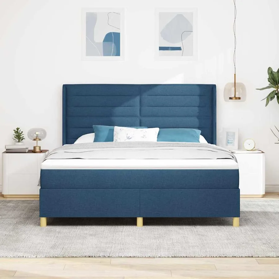 Lit à ressorts avec bandes LED Bleu 180 x 200 cm tissu - 4
