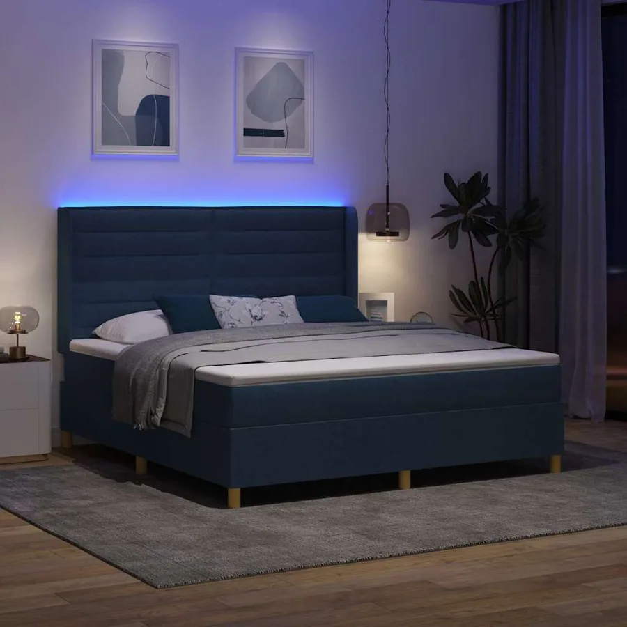 Lit à ressorts avec bandes LED Bleu 180 x 200 cm tissu - 5