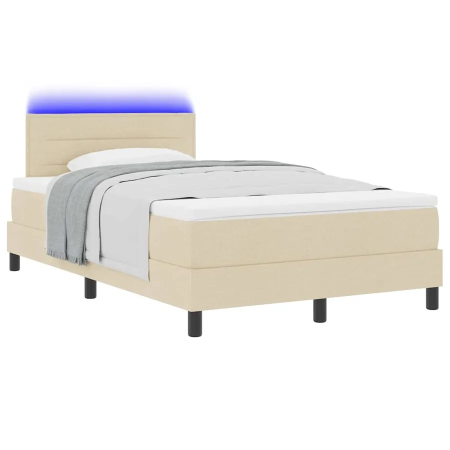 Lit à ressorts avec matelas avec LED Crème 120 x 190 cm tissu - 3