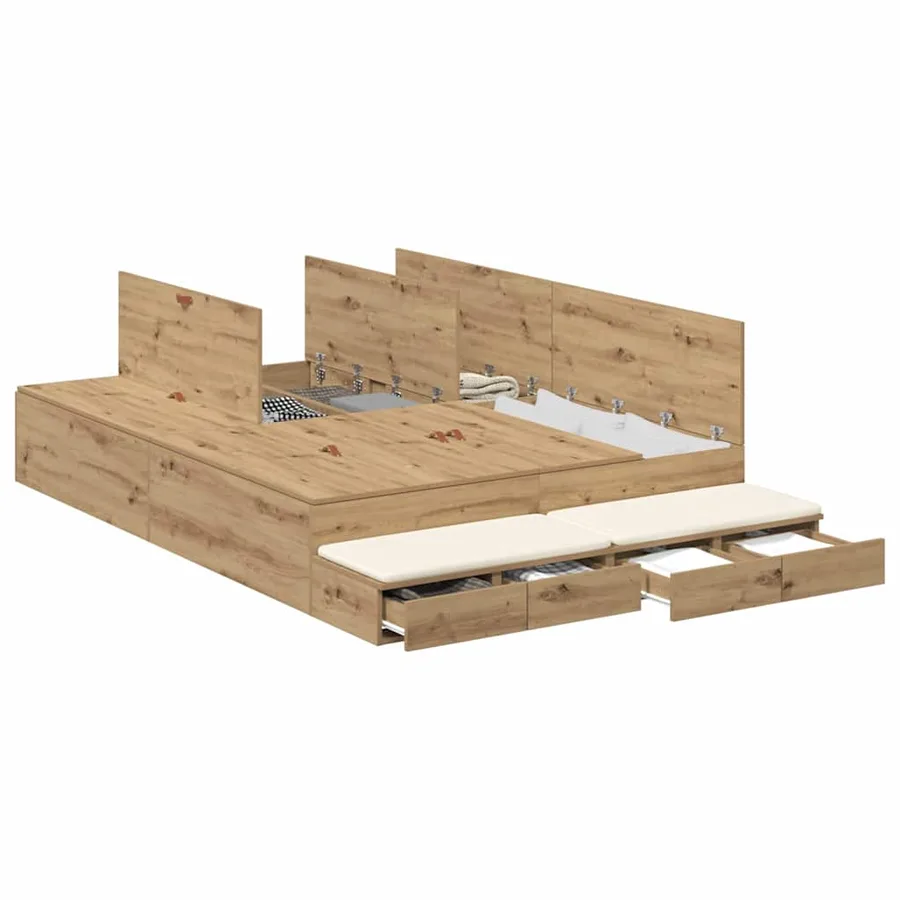 Cadre de lit avec rangement avec tiroir Chêne artisanal 150 cm - 3