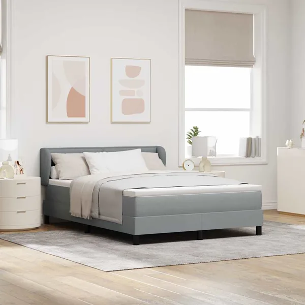 Lit à ressorts avec matelas Gris clair 160 x 200 cm tissu