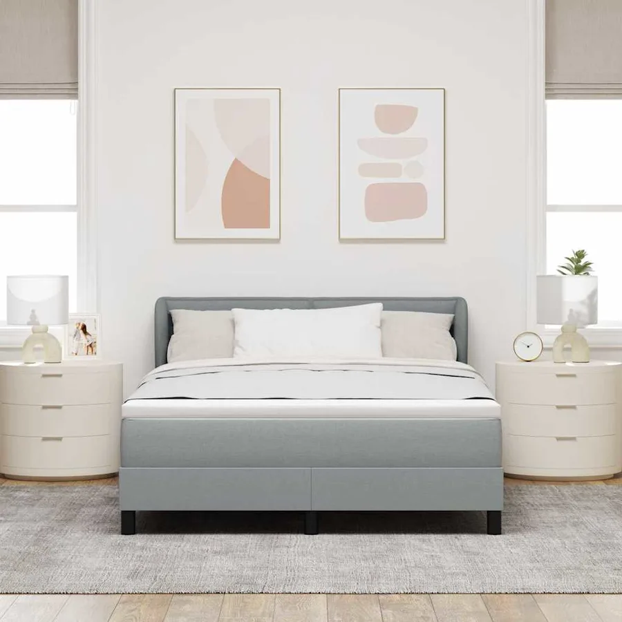 Lit à ressorts avec matelas Gris clair 160 x 200 cm tissu - 3