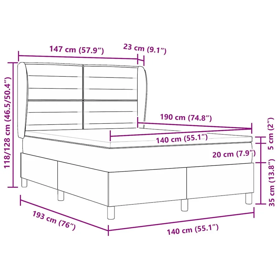 Lit à ressorts avec matelas Crème 140 x 190 cm tissu - 12