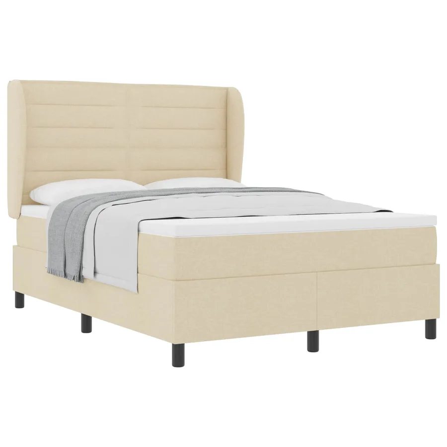 Lit à ressorts avec matelas Crème 140 x 190 cm tissu - 2