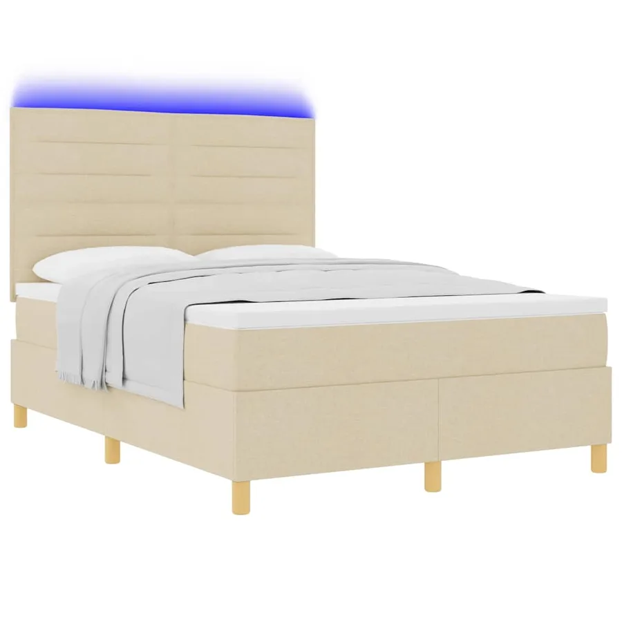 Lit à ressort LED avec matelas Crème 140 x 190 cm tissu - 3