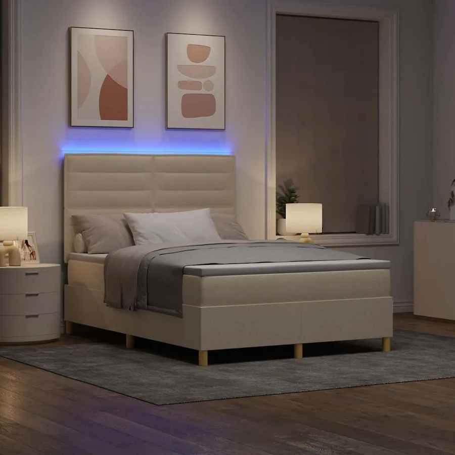 Lit à ressort LED avec matelas Crème 140 x 190 cm tissu - 5