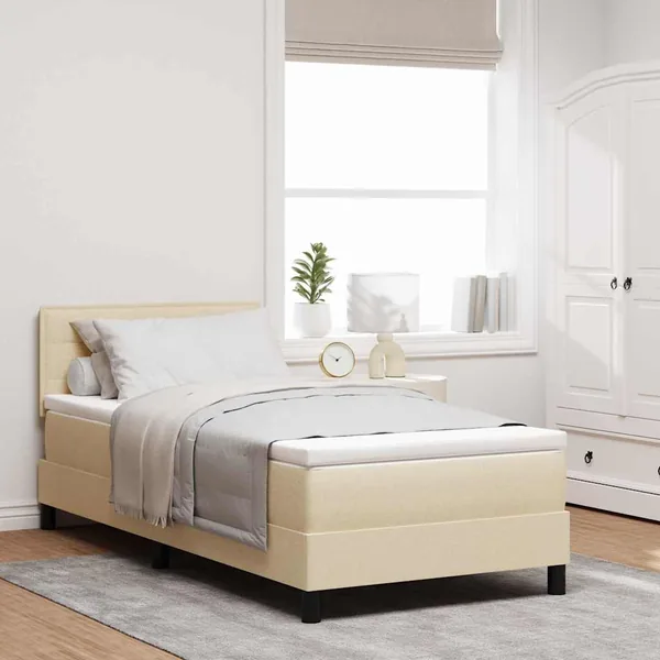 Lit à ressorts avec matelas avec LED Crème 100 x 200 cm tissu