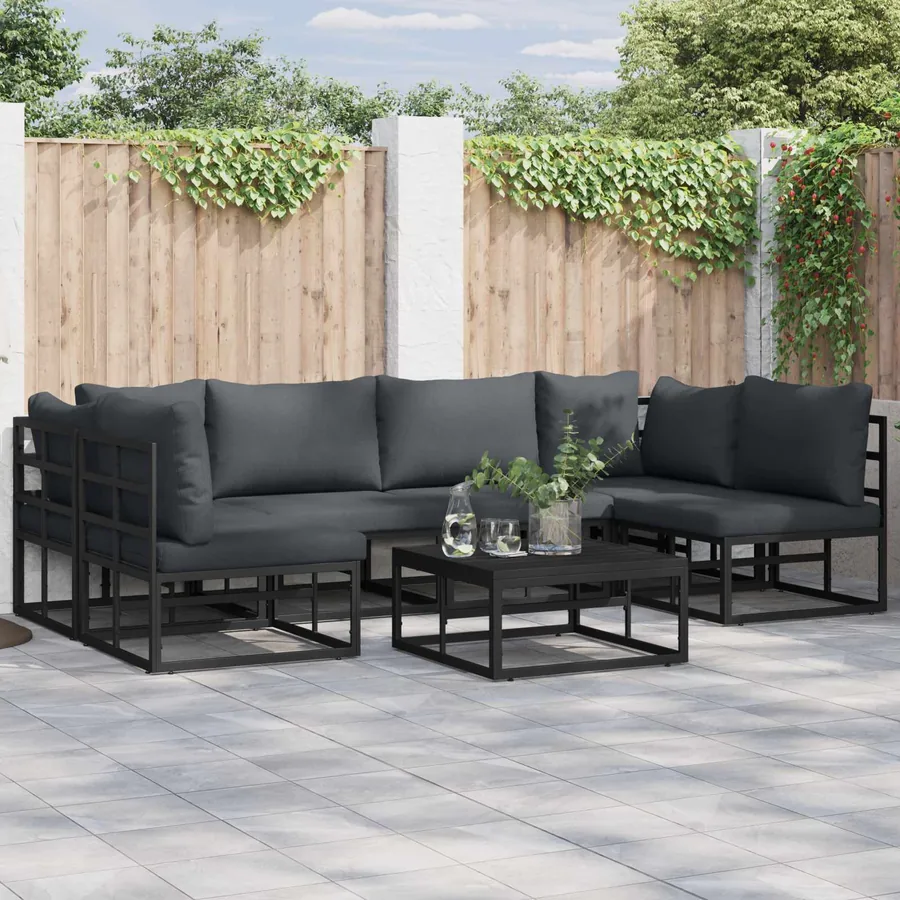 Ensemble de canapé de jardin avec coussin 6 pcs Noir Aluminium