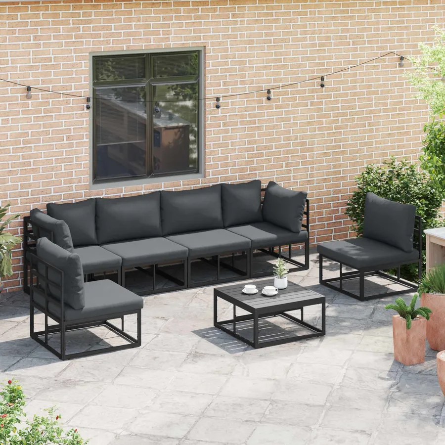 Ensemble de canapé de jardin avec coussin 6 pcs Noir Aluminium - 5