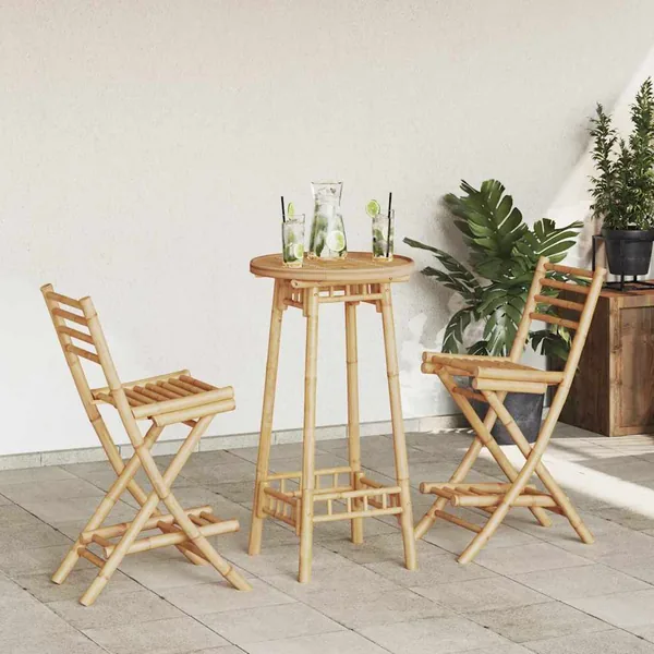 Ensemble de bar d'extérieur pliable en bambou 3 pcs