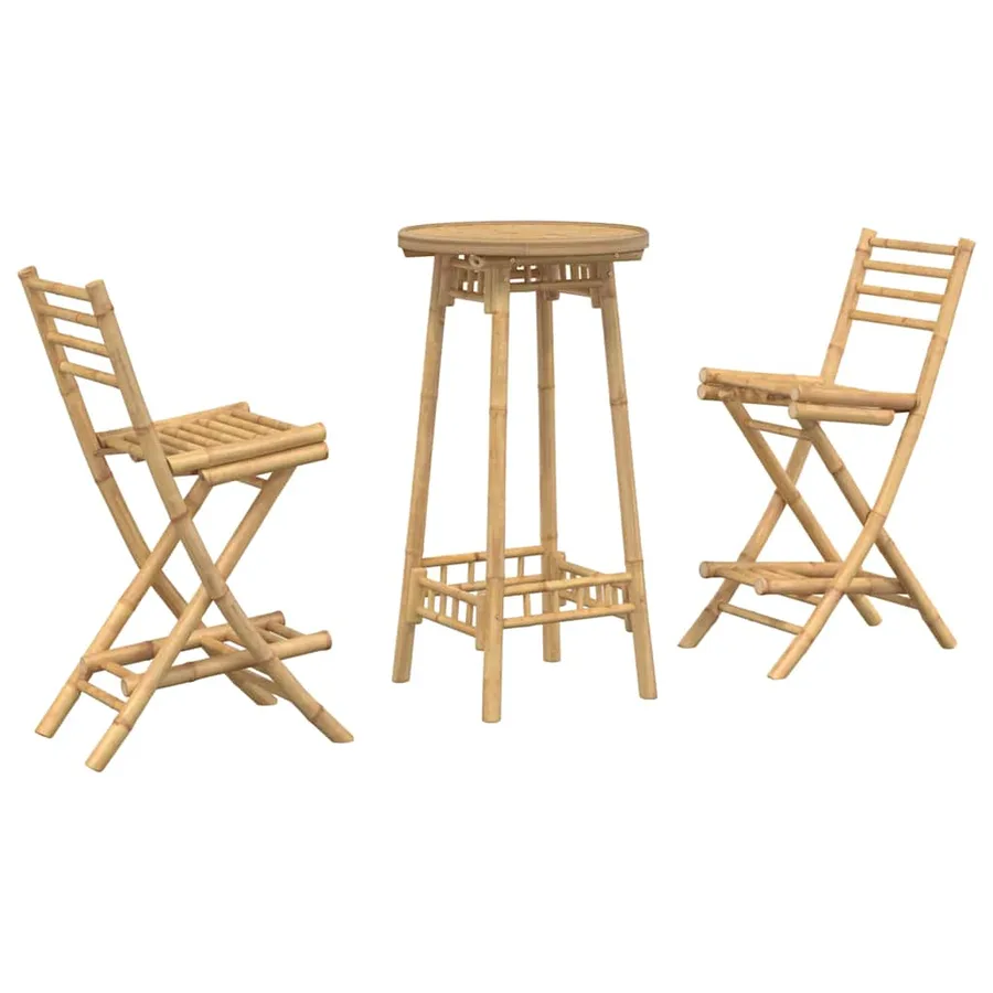 Ensemble de bar d'extérieur pliable en bambou 3 pcs - 2