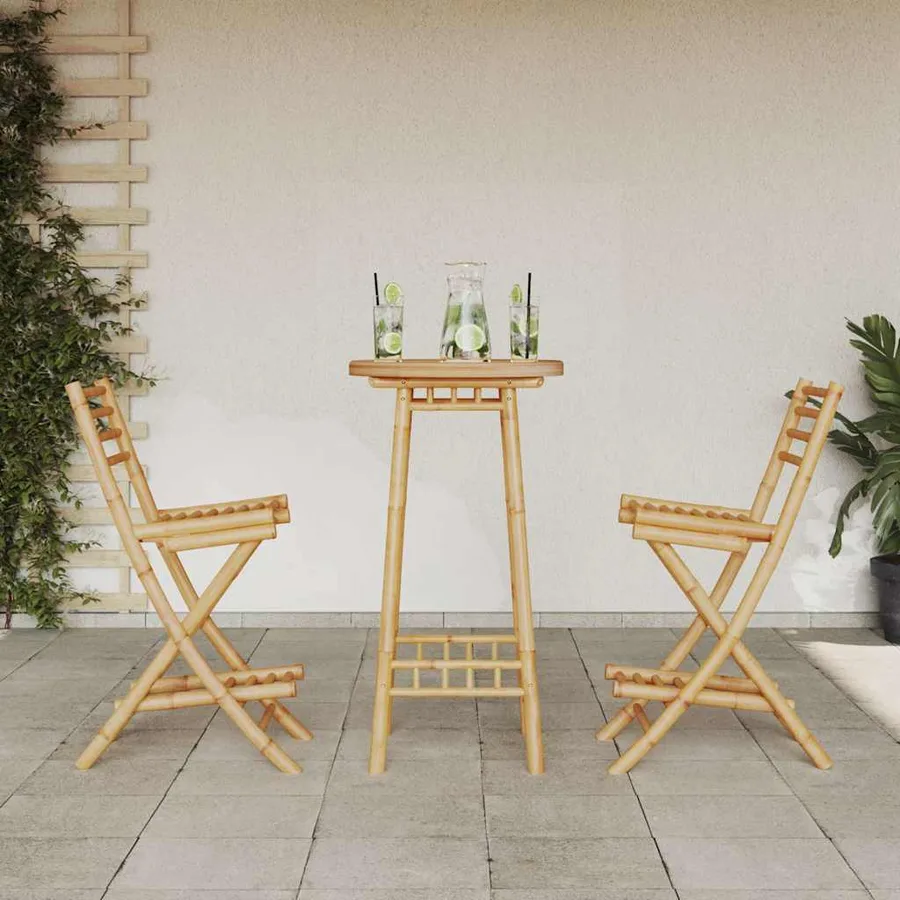 Ensemble de bar d'extérieur pliable en bambou 3 pcs - 3
