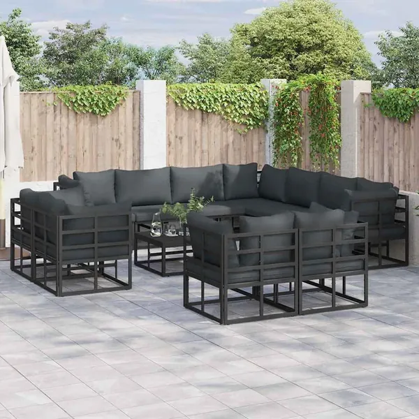 Ensemble de canapé de jardin avec coussin 12 pcs Noir Aluminium