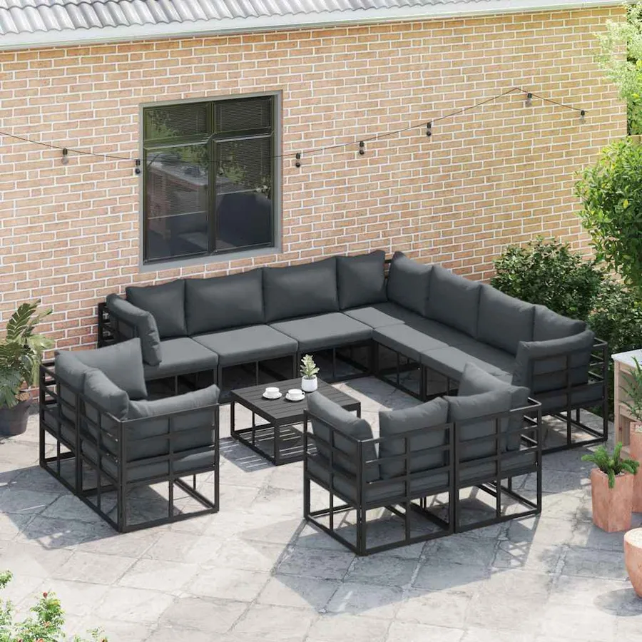 Ensemble de canapé de jardin avec coussin 12 pcs Noir Aluminium - 3