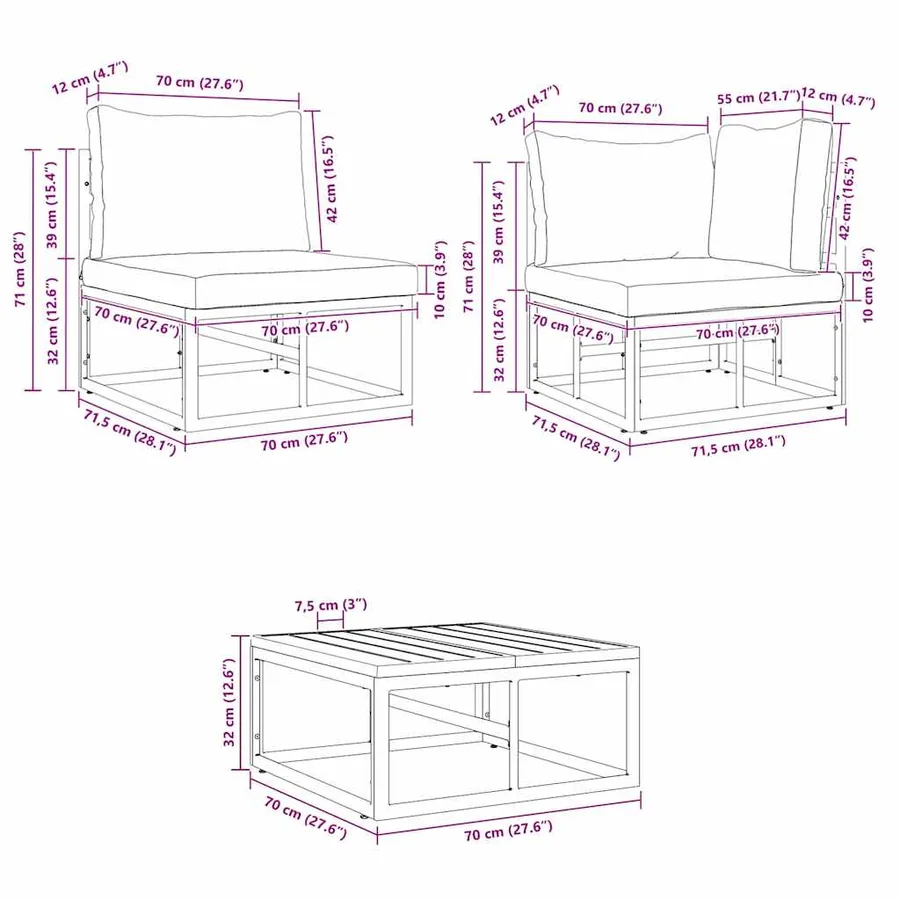 Ensemble de canapé de jardin avec coussin 13 pcs Noir Aluminium - 16